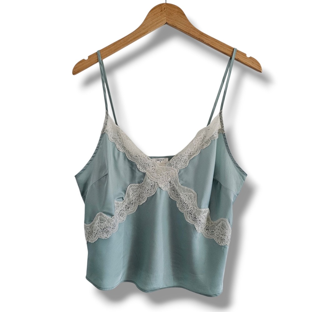 Lace Trim Cami L Womens Sage Green Satin Camisole Romantic Coquette Fairy Soft